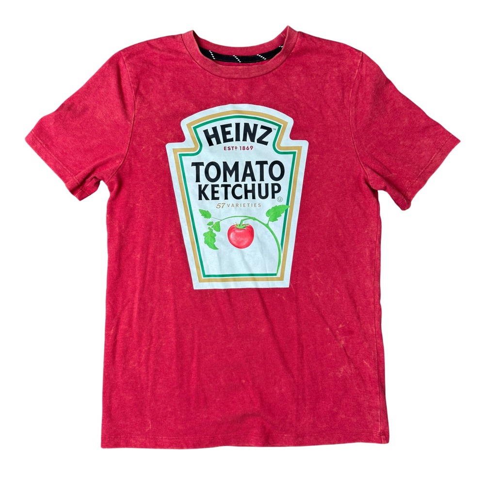Heinz Tomato Ketchup Graphic T-Shirt Large 12/14 Red Mad Engine Acid Wash‎